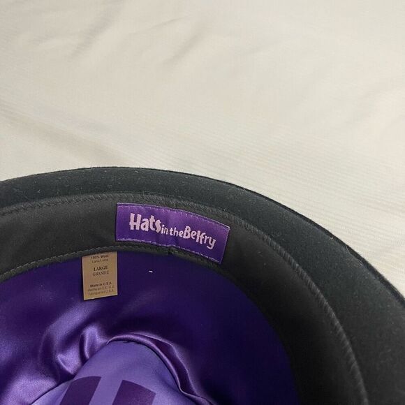 Hats In The Belfry Black Wool Hat With Feather Size Large - Picture 8 of 8